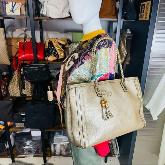 Gucci Gold Bella Tassel Braided Leather Tote - Picture 16 of 16